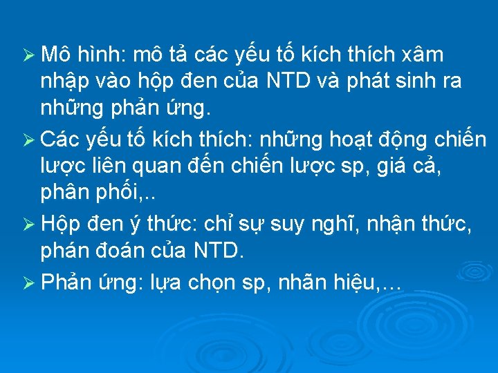 Ø Mô hình: mô tả các yếu tố kích thích xâm nhập vào hộp