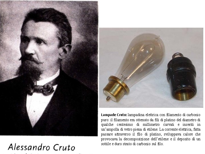 Lampade Cruto: lampadina elettrica con filamento di carbonio puro: il filamento era ottenuto da