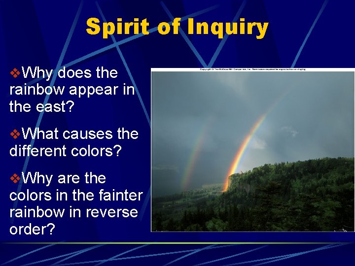 Spirit of Inquiry v. Why does the rainbow appear in the east? v. What