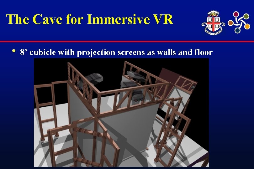 The Cave for Immersive VR • 8’ cubicle with projection screens as walls and