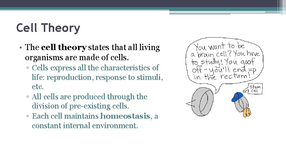 Cell Theory • The cell theory states that all living organisms are made of