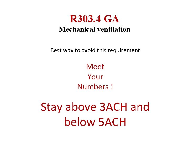 R 303. 4 GA Mechanical ventilation Best way to avoid this requirement Meet Your