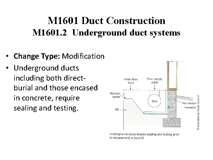 M 1601 Duct Construction M 1601. 2 Underground duct systems • Change Type: Modification