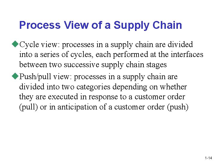 Process View of a Supply Chain u. Cycle view: processes in a supply chain