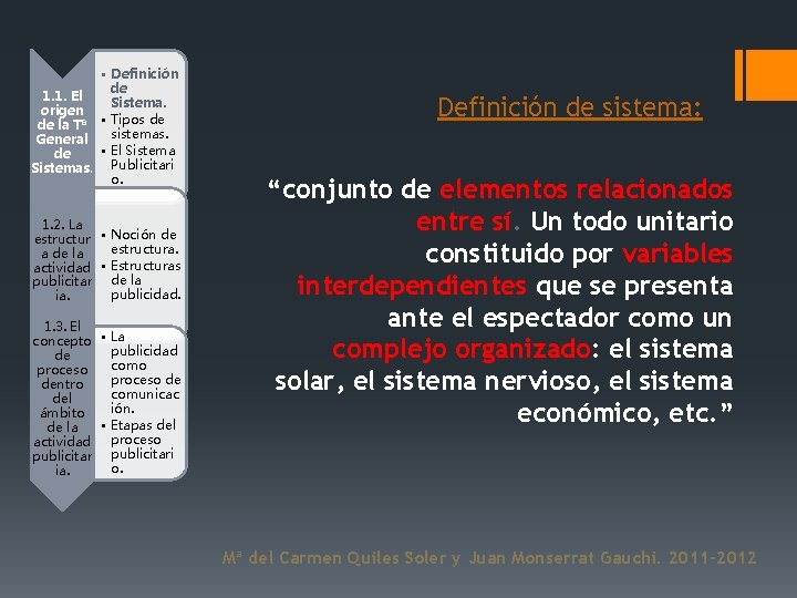  • Definición de 1. 1. El Sistema. origen • Tipos de de la