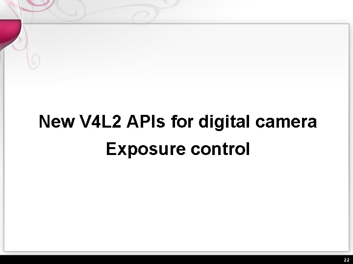 New V 4 L 2 APIs for digital camera Exposure control 22 