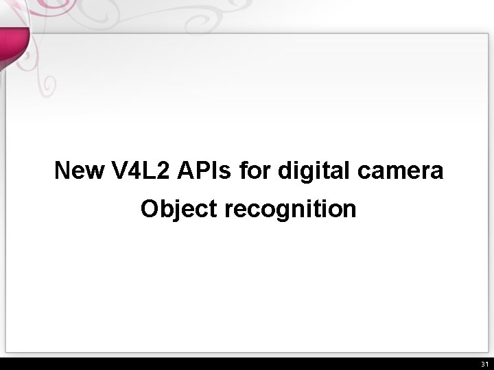 New V 4 L 2 APIs for digital camera Object recognition 31 