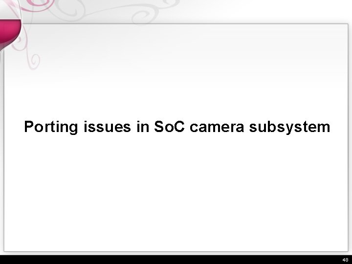 Porting issues in So. C camera subsystem 48 