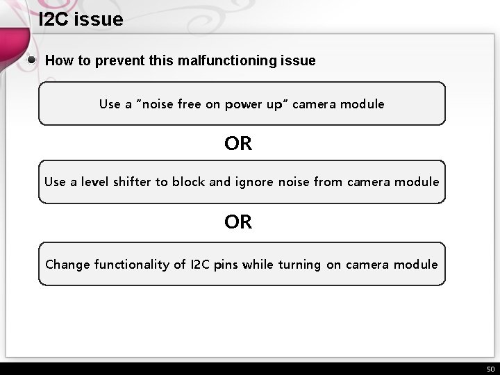 I 2 C issue How to prevent this malfunctioning issue Use a “noise free