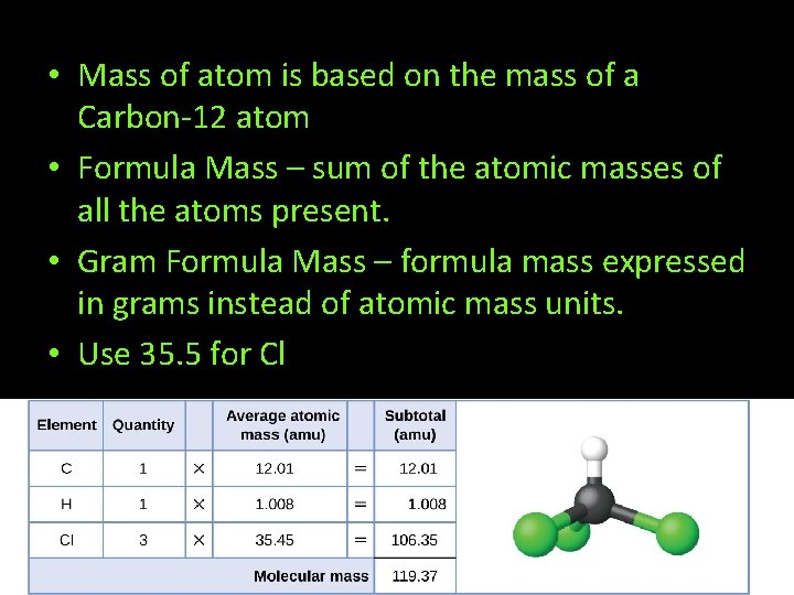  • Mass of atom is based on the mass of a Carbon-12 atom