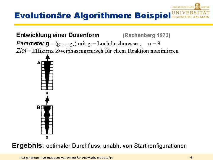 Evolutionäre Algorithmen: Beispiel Entwicklung einer Düsenform (Rechenberg 1973) Parameter g = (g 1, .