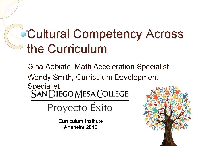 Cultural Competency Across the Curriculum Gina Abbiate, Math Acceleration Specialist Wendy Smith, Curriculum Development