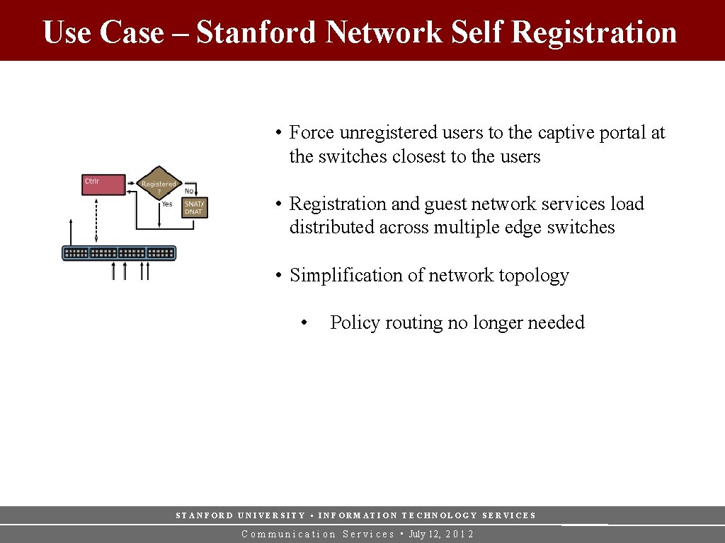 Use Case – Stanford Network Self Registration • Force unregistered users to the captive