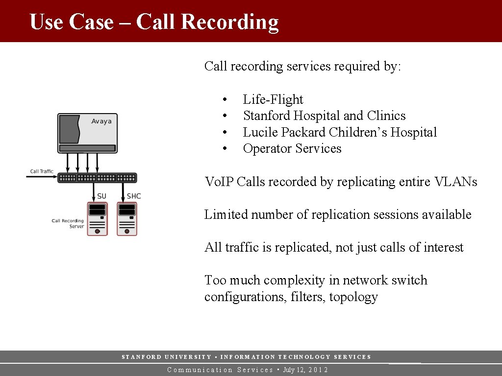 Use Case – Call Recording Call recording services required by: • • Life-Flight Stanford