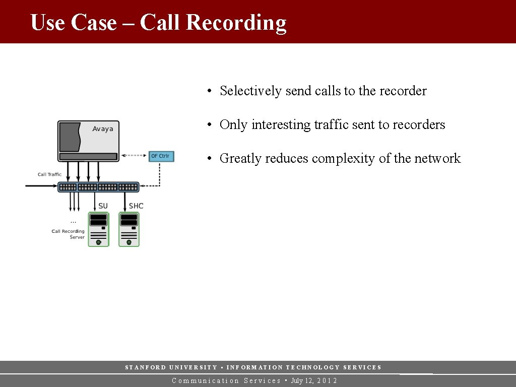 Use Case – Call Recording • Selectively send calls to the recorder • Only