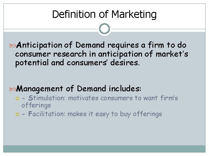 Definition of Marketing Anticipation of Demand requires a firm to do consumer research in