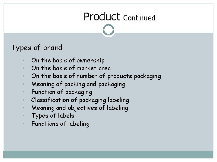 Product Continued Types of brand • • • On the basis of ownership On