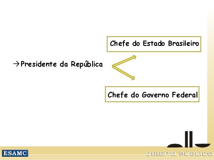 Chefe do Estado Brasileiro Presidente da República Chefe do Governo Federal 