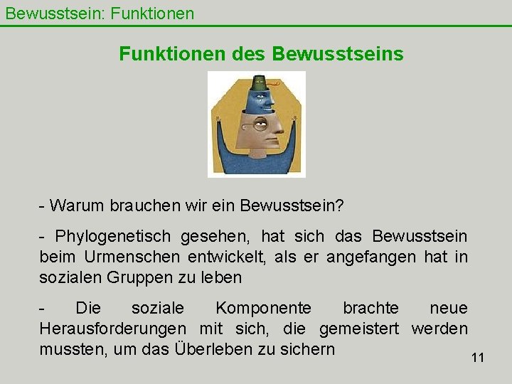 Bewusstsein: Funktionen des Bewusstseins - Warum brauchen wir ein Bewusstsein? - Phylogenetisch gesehen, hat