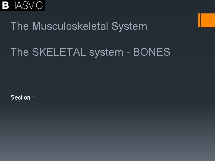 The Musculoskeletal System The SKELETAL system - BONES Section 1 