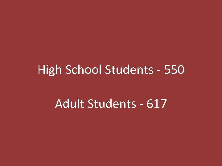 High School Students - 550 Adult Students - 617 