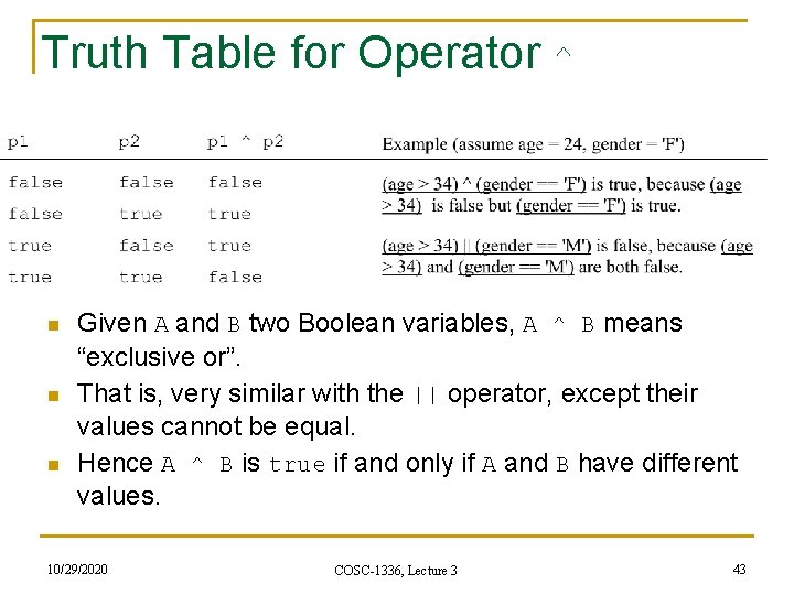 Truth Table for Operator ^ n n n Given A and B two Boolean Truth Table for Operator ^ n n n Given A and B two Boolean