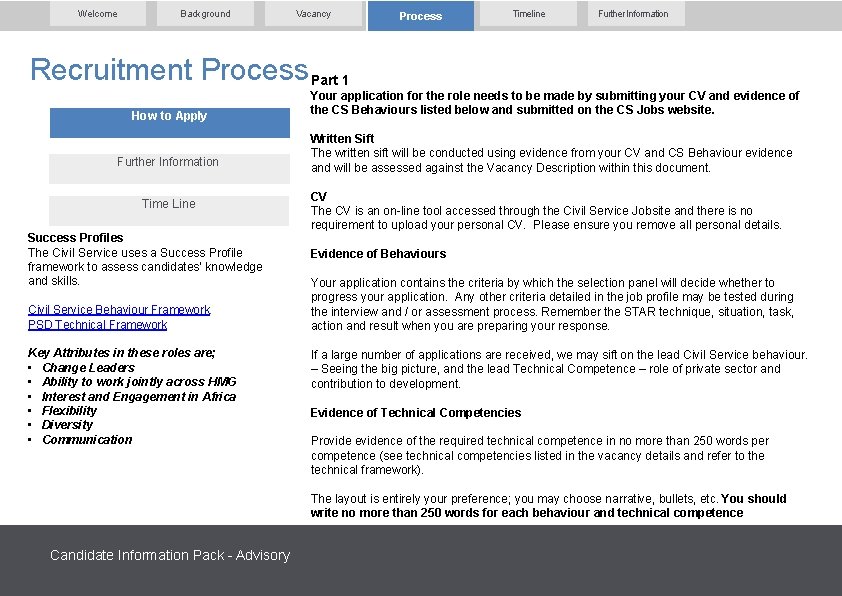 Welcome Background Vacancy Process Timeline Further Information Recruitment Process Part 1 How to Apply