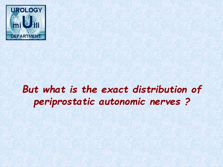 UROLOGY mi Ulli DEPARTMENT But what is the exact distribution of periprostatic autonomic nerves