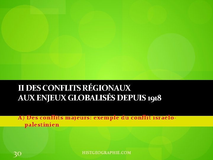 II DES CONFLITS RÉGIONAUX ENJEUX GLOBALISÉS DEPUIS 1918 A) Des conflits majeurs: exemple du
