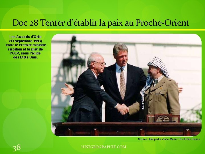 Doc 28 Tenter d’établir la paix au Proche-Orient Les Accords d'Oslo (13 septembre 1993)