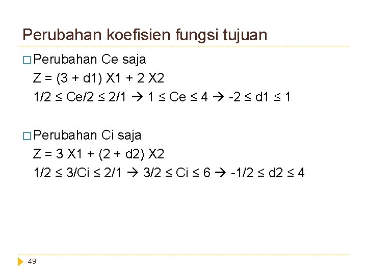 Perubahan koefisien fungsi tujuan � Perubahan Ce saja Z = (3 + d 1)