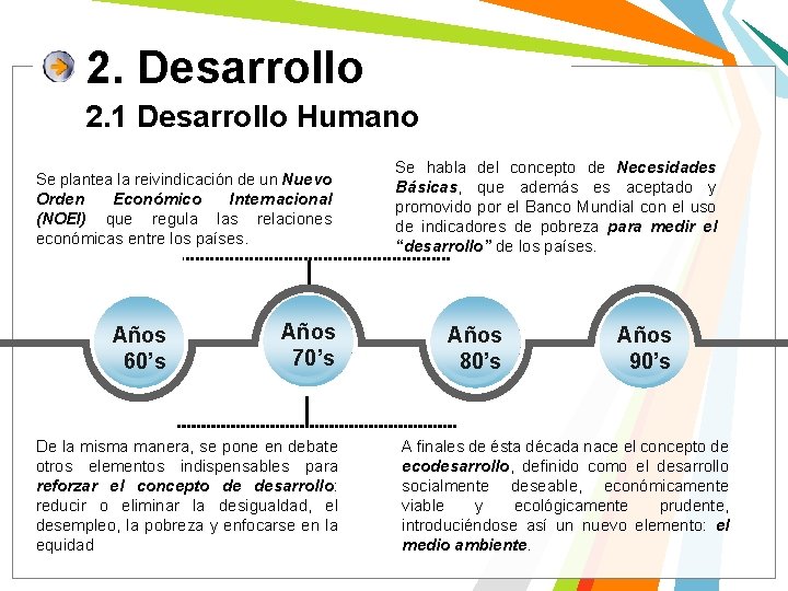 2. Desarrollo 2. 1 Desarrollo Humano Se plantea la reivindicación de un Nuevo Orden