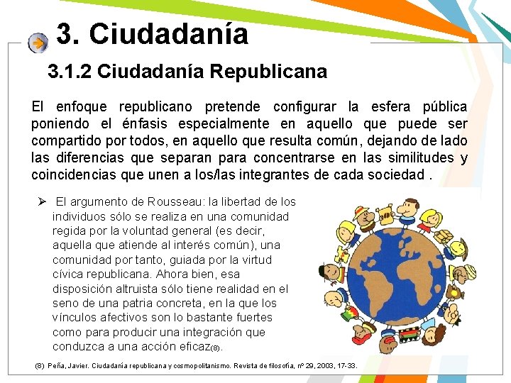 3. Ciudadanía 3. 1. 2 Ciudadanía Republicana El enfoque republicano pretende configurar la esfera