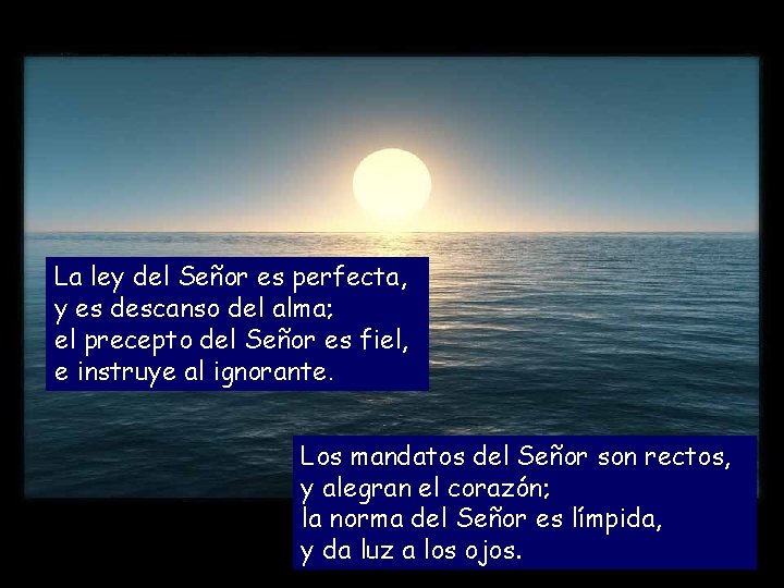 La ley del Señor es perfecta, y es descanso del alma; el precepto del