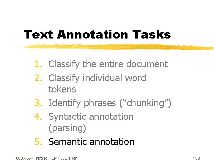 Text Annotation Tasks 1. Classify the entire document 2. Classify individual word tokens 3.