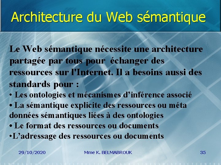 Architecture du Web sémantique Le Web sémantique nécessite une architecture partagée par tous pour