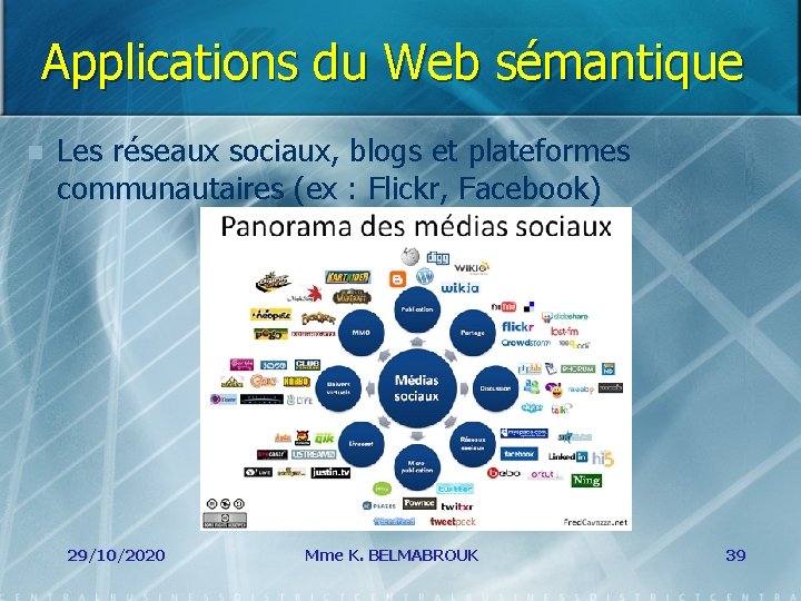 Applications du Web sémantique n Les réseaux sociaux, blogs et plateformes communautaires (ex :