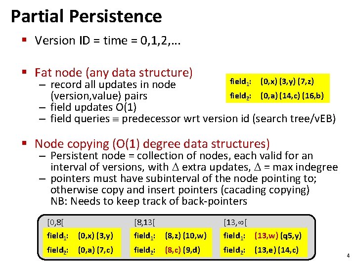 Partial Persistence § Version ID = time = 0, 1, 2, . . .