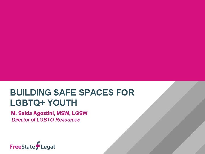 BUILDING SAFE SPACES FOR LGBTQ+ YOUTH M. Saida Agostini, MSW, HERE LGSW SUBTITLE GOES