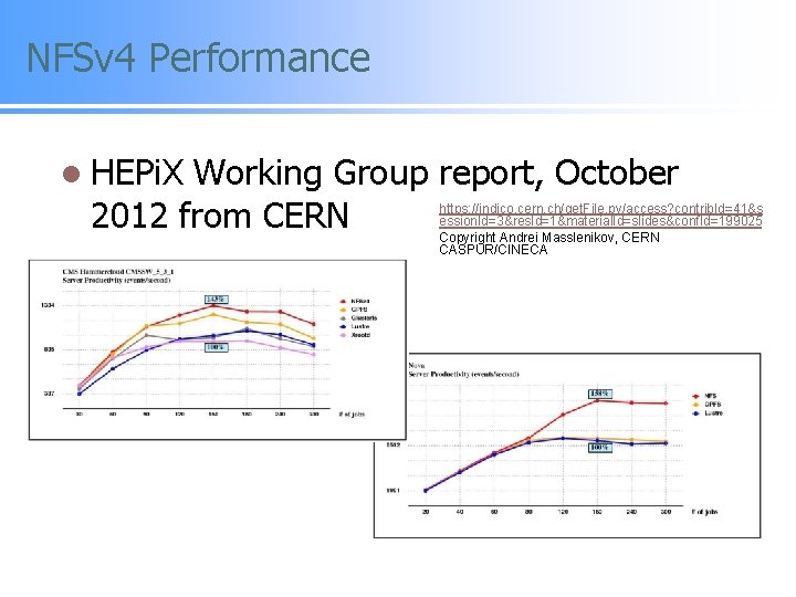 NFSv 4 Performance l HEPi. X Working Group report, October 2012 from CERN https: