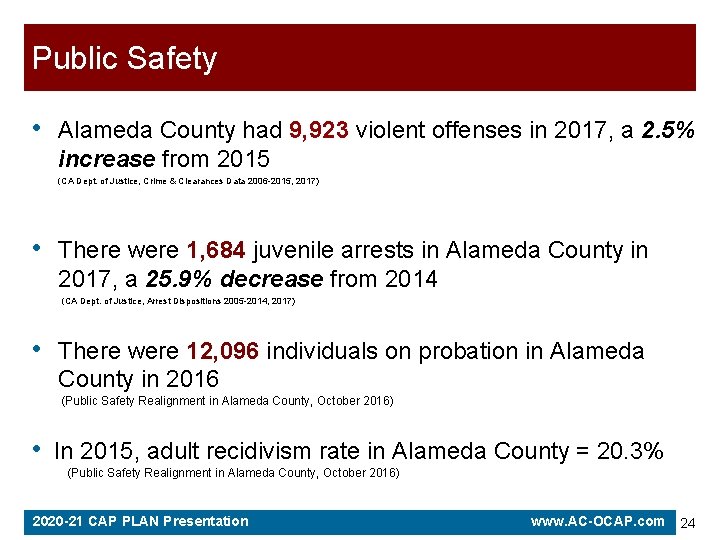 Public Safety • Alameda County had 9, 923 violent offenses in 2017, a 2.