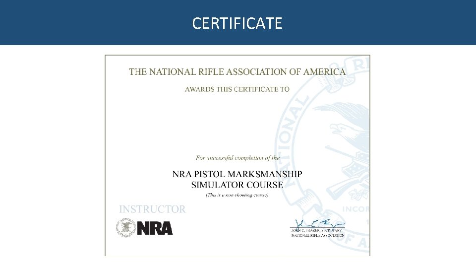 CERTIFICATE NATIONAL RIFLE ASSOCIATION OF AMERICA EDUCATION & TRAINING DIVISION 