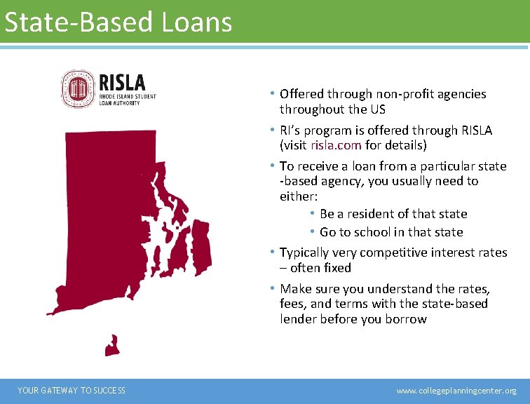 State-Based Loans • Offered through non-profit agencies throughout the US • RI’s program is State-Based Loans • Offered through non-profit agencies throughout the US • RI’s program is