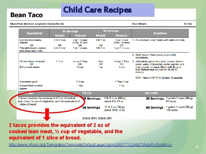 Child Care Recipes 2 tacos provides the equivalent of 2 oz of cooked lean