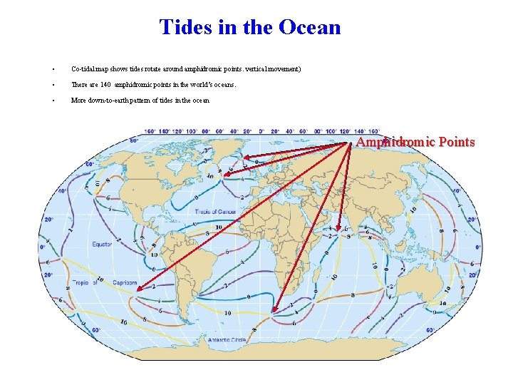 Tides in the Ocean • Co-tidal map shows tides rotate around amphidromic points. vertical