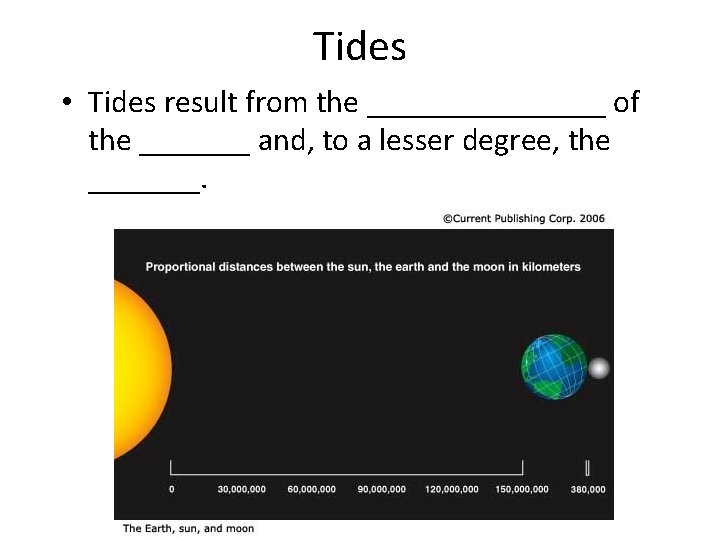 Tides • Tides result from the ________ of the _______ and, to a lesser