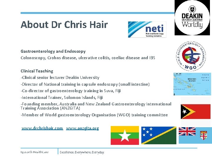 About Dr Chris Hair Gastroenterology and Endoscopy Colonoscopy, Crohns disease, ulcerative colitis, coeliac disease