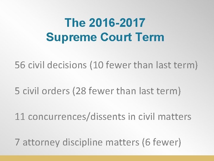 The 2016 -2017 Supreme Court Term 56 civil decisions (10 fewer than last term)