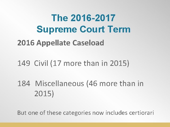 The 2016 -2017 Supreme Court Term 2016 Appellate Caseload 149 Civil (17 more than