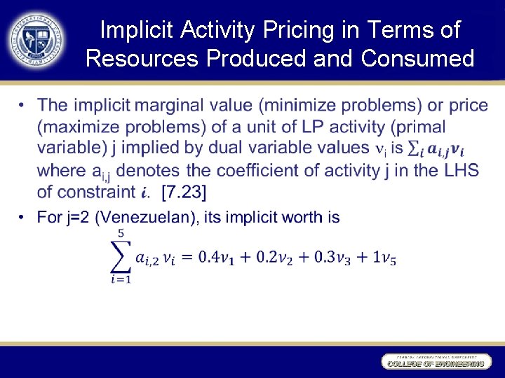 Implicit Activity Pricing in Terms of Resources Produced and Consumed • 